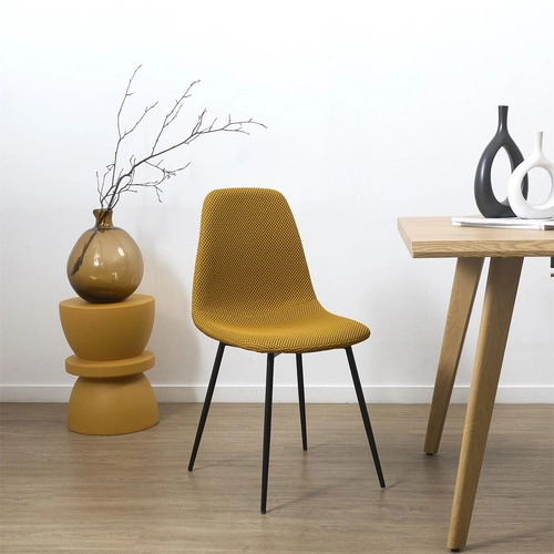 Krzesło tapicerowane Pori żółte Intesi do jadalni i kuchni nowoczesne na czarnych nogach