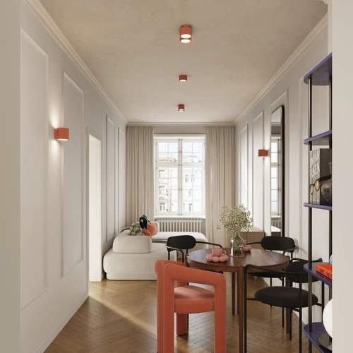 Plafon sufitowy AURA 1 różowy nowoczesny okrągły do salonu i kuchni aluminium