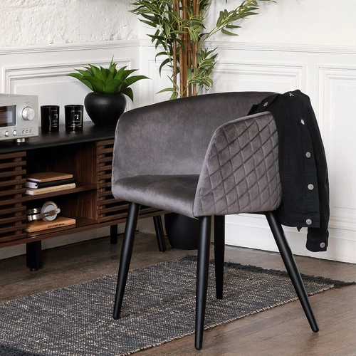 Krzesło Marlo tapicerowane welurowe szare z podłokietnikami do jadalni nowoczesne Atmosphera