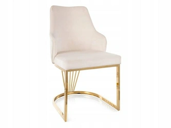 Krzesło Shively beżowe welurowe z podłokietnikami do jadalni glamour