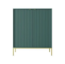 Komoda Delicious wysoka ryflowana zielona na złotych nogach nowoczesna do salonu Intesi 104 cm