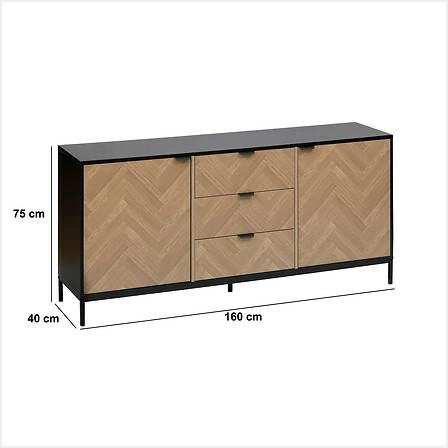 Komoda Chevrons nowoczesna z szufladami i półkami 160 cm loftowa do salonu Atmosphera