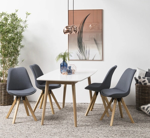 Krzesło tapicerowane Dima Actona szare skandynawskie do jadalni i salonu na drewnianych nogach