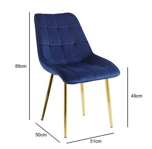 Krzesło do jadalni Poly Intesi tapicerowane welur granatowy na złotych nogach nowoczesne