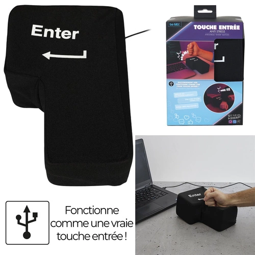 Intesi duży przycisk antystresowy klawisz Enter USB do biura, miękki gadżet komputerowy czarny