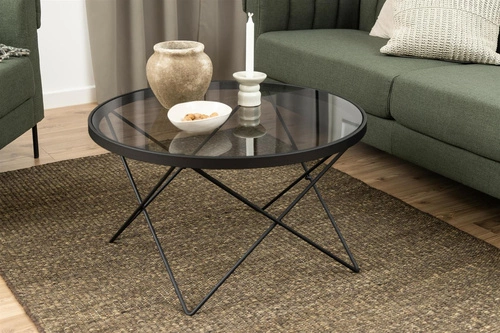 Stolik kawowy okrągły szklany Cuxton 80 cm czarny dymiony nowoczesny do salonu Actona