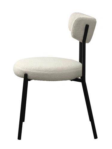 Krzesło tapicerowane Ligi białe teddy do jadalni i kuchni nowoczesne na czarnych nogach