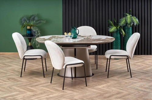 Stół rozkładany do jadalni Bonnel nowoczesny beżowy marmur owalny 160-200 cm Intesi