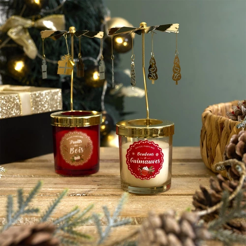 Świąteczna świeca zapachowa karuzela biała Intesi dekoracja bożonarodzeniowa na stół