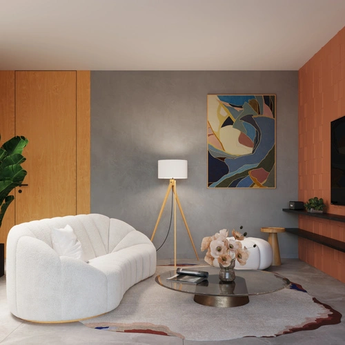 Lampa stojąca biała NATT nowoczesna drewniana podłogowa do salonu z abażurem