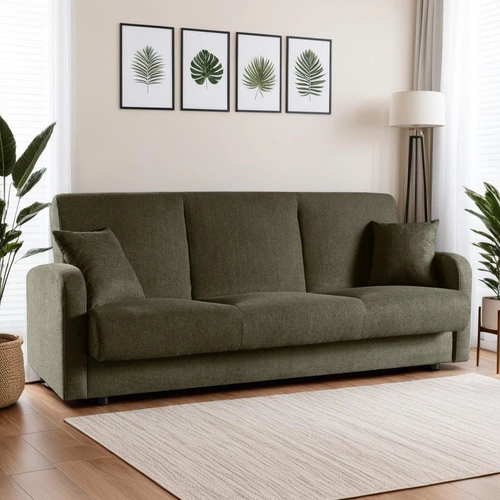 Sofa rozkładana z funkcją spania Corsica zielona 3 osobowa z pojemnikiem do salonu