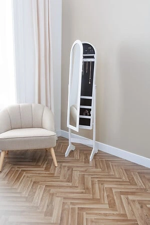 Lustro stojące Emily białe z organizerem na biżuterię do sypialni 145 cm Atmosphera