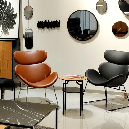 Fotel uszak Cazar brązowy ekoskóra na płozach nowoczesny do salonu loftowy vintage