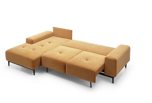 Narożnik z funkcją spania Revon żółty nowoczesny welurowy lewy do salonu 266 cm