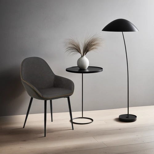 Krzesło do jadalni Candis Actona tapicerowane ekoskóra szare glamour na czarnych nogach