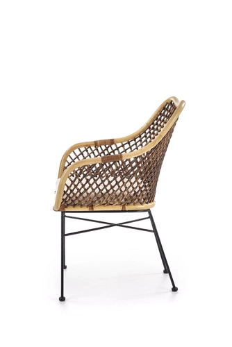 Krzesło rattanowe Mauri boho z podłokietnikami do jadalni i salonu brązowe Intesi