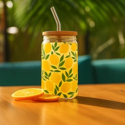 Szklanka do napojów z pokrywką i słomką Soleo 530 ml cytrynowa żółta Intesi