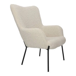 Fotel uszak Glasgow biały do salonu nowoczesny tapicerowany boucle z podłokietnikami Intesi