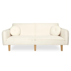 Sofa rozkładana z funkcją spania Boghena beżowa skandynawska 2 osobowa do salonu na wysokich nogach