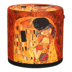 Pufa okrągła Pocałunek Intesi beżowa nowoczesna do salonu i sypialni z zdejmowanym pokrowcem