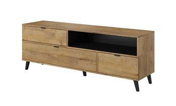 Szafka RTV drewniana stojąca 160 cm Kastor dąb czarny nowoczesna z szufladami do salonu