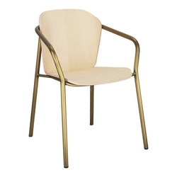 Krzesło do jadalni Finn drewniane z podłokietnikami na złotych nogach nowoczesne SCAB Design