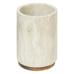 Kubek na szczoteczki do zębów Côme beżowy efekt marmuru poliresin z akacją łazienkowy 5five