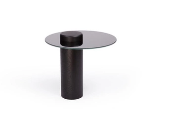 Stolik kawowy okrągły TYK 500 NORDIFRA do salonu nowoczesny dębowy z lustrem czarny 50 cm