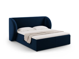 Łóżko tapicerowane Miley welurowe niebieskie 160x200 z pojemnikiem do sypialni