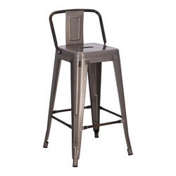 Hoker Paris Back 66 cm metalowy z oparciem industrialny srebrny do kuchni i wyspy inspirowany Tolix