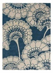 Dywan do salonu wełniany Japanese Floral Midnight 120x180 cm granatowy nowoczesny glamour