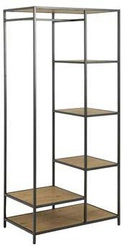 Regał metalowy Seaford dąb/czarny 77 cm industrialny na ubrania do garderoby i sypialni