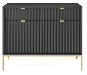 Komoda Delicious ryflowana czarna z szufladami na złotych nogach 104 cm do salonu Intesi