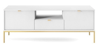 Szafka RTV Delicious biała ryflowana 154 cm na złotych nogach nowoczesna do salonu Intesi